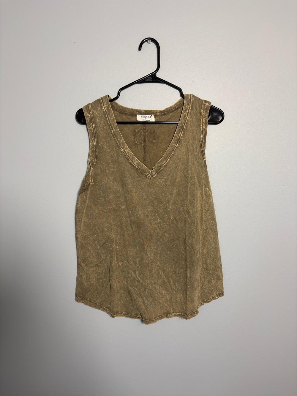 Zenana Outfitters Washed Olive V-Neck Sleeveless Tank